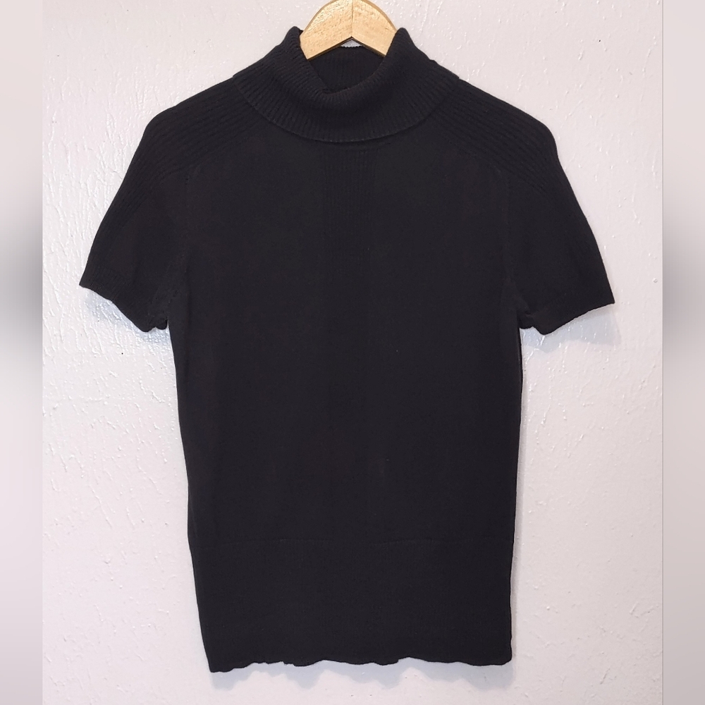 Liz Claiborne Black Size Large Short Sleeve Turtleneck Sweater Ribbed Accents